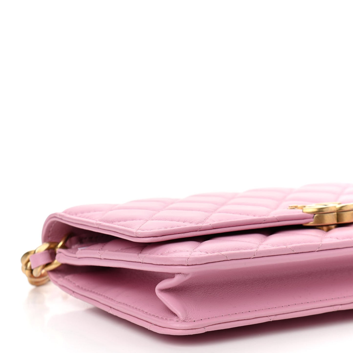 Lambskin Resin Quilted Wallet On Chain WOC Dark Pink