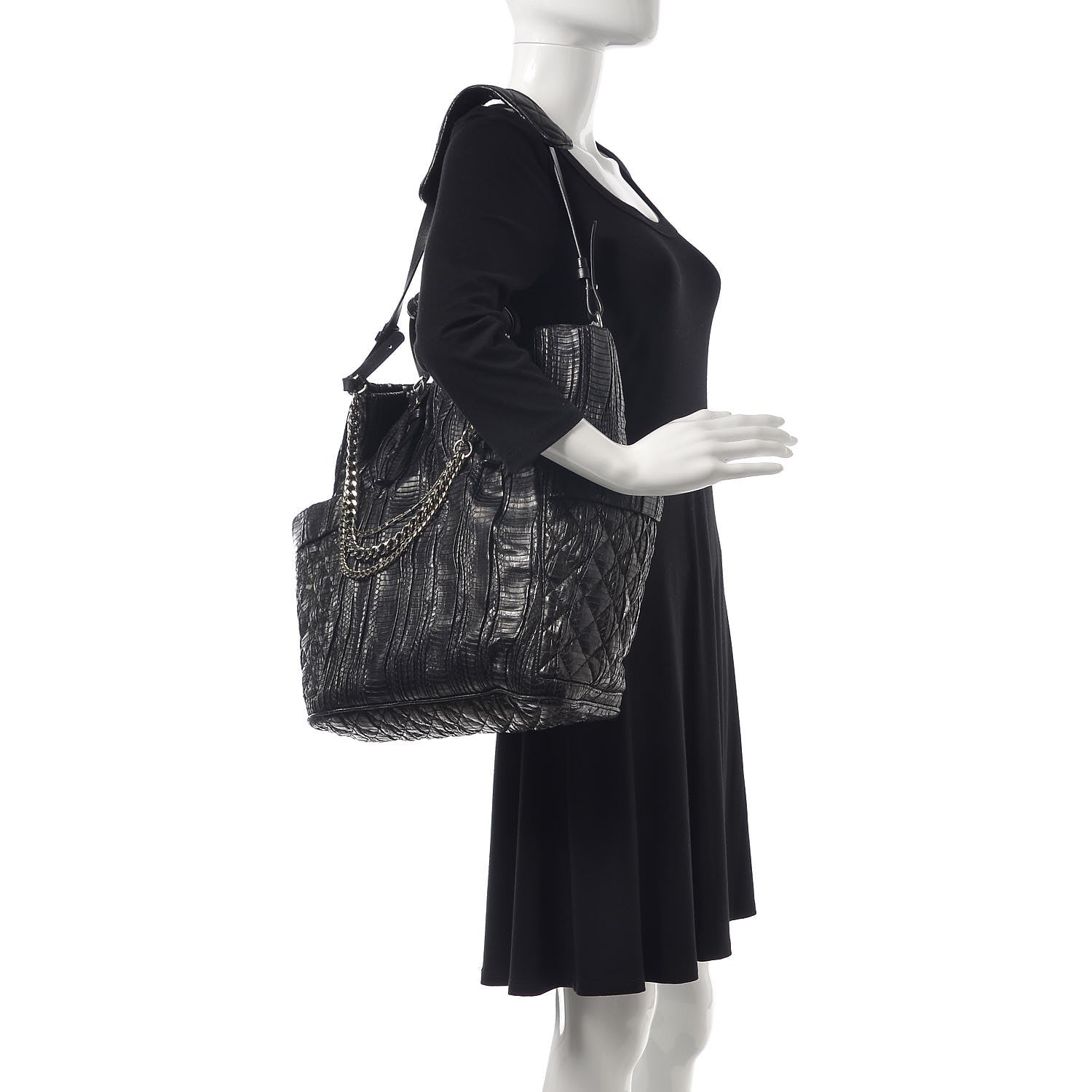 Jimmy Choo Waxed Snakeskin Chain Embellished Blare Tote Black 2 of 9