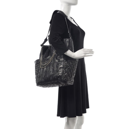 Jimmy Choo Waxed Snakeskin Chain Embellished Blare Tote Black 2 of 9