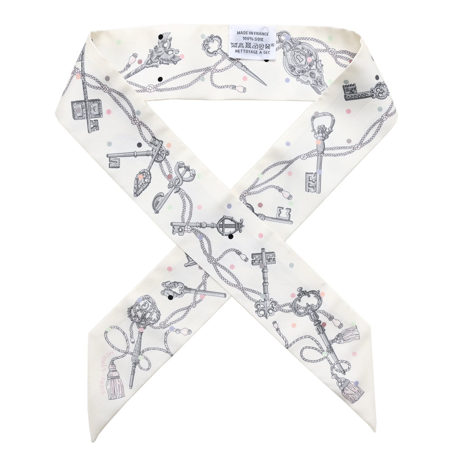 Hermes Silk Les Cles A Pois Twilly White Gris Acier 1 of 4