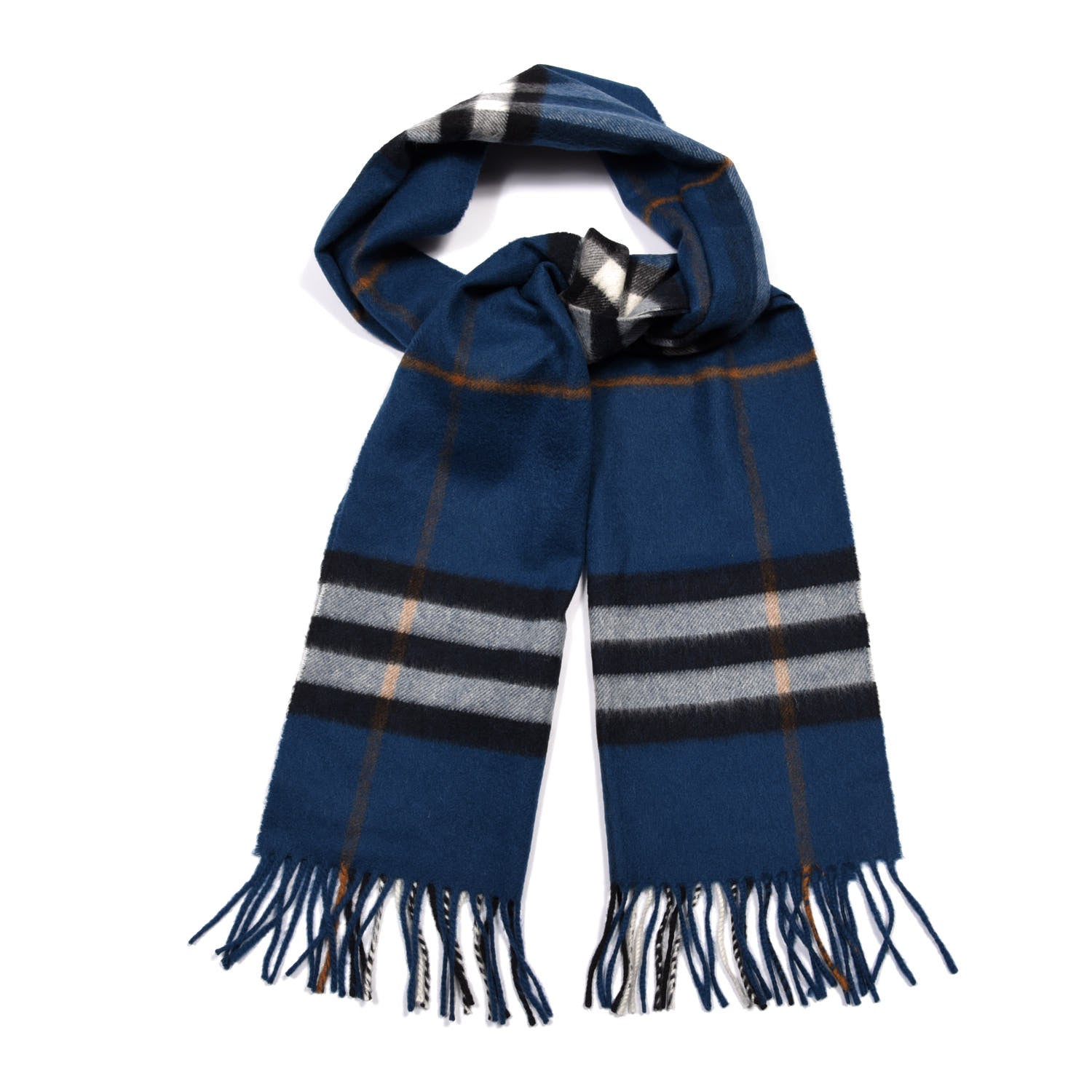 Burberry Cashmere Giant Check Fringe Scarf Blue 1 of 3