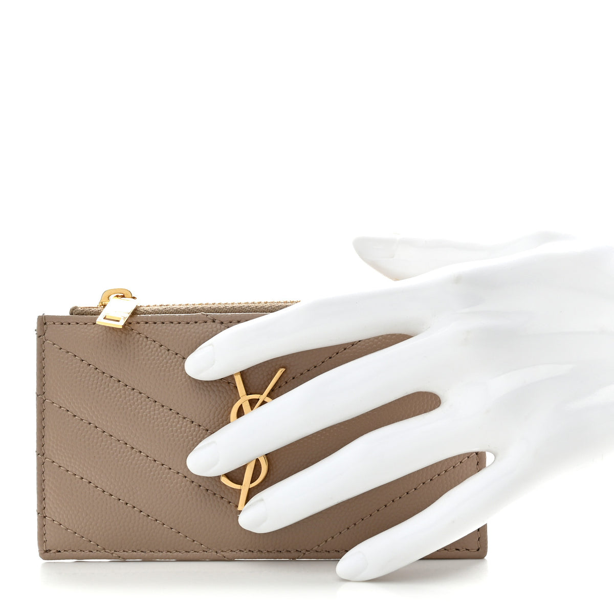 Saint Laurent Monogram Grain de Poudre 5 Fragments Zip Pouch Card Holder Dark Beige 2 of 7