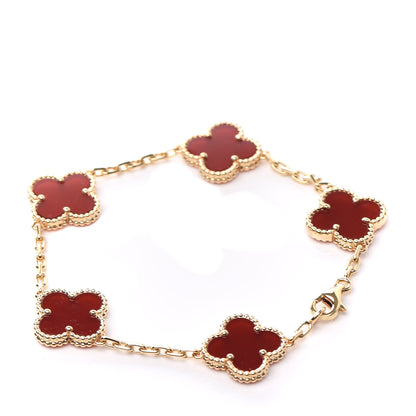 Van Cleef & Arpels 18K Yellow Gold Carnelian 5 Motifs Vintage Alhambra Bracelet 3 of 6
