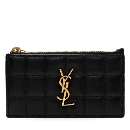 Saint Laurent Lambskin Matelasse Cassandre Carre Fragments Zippered Card Case Black 1 of 6