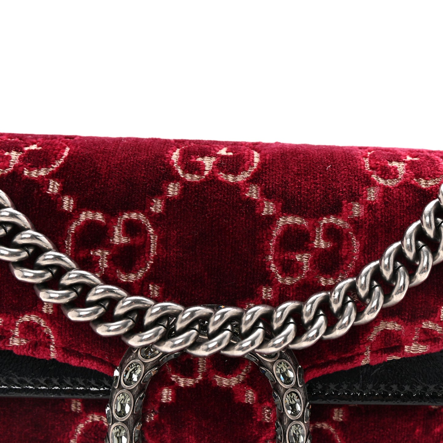 Velvet Skipper Crystal GG Monogram Small Dionysus Shoulder Bag Red Cipria Black Black Diamond