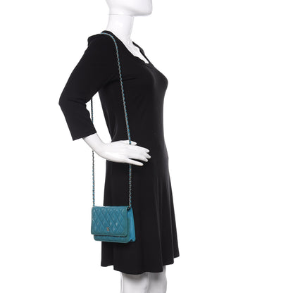 Chanel Patent Quilted Wallet On Chain WOC Blue 2 of 13