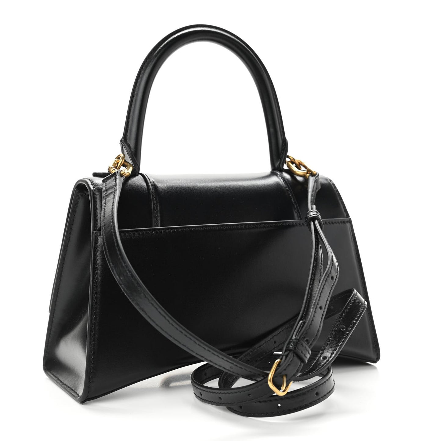 Shiny Box Calfskin Small Hourglass Top Handle Bag Black
