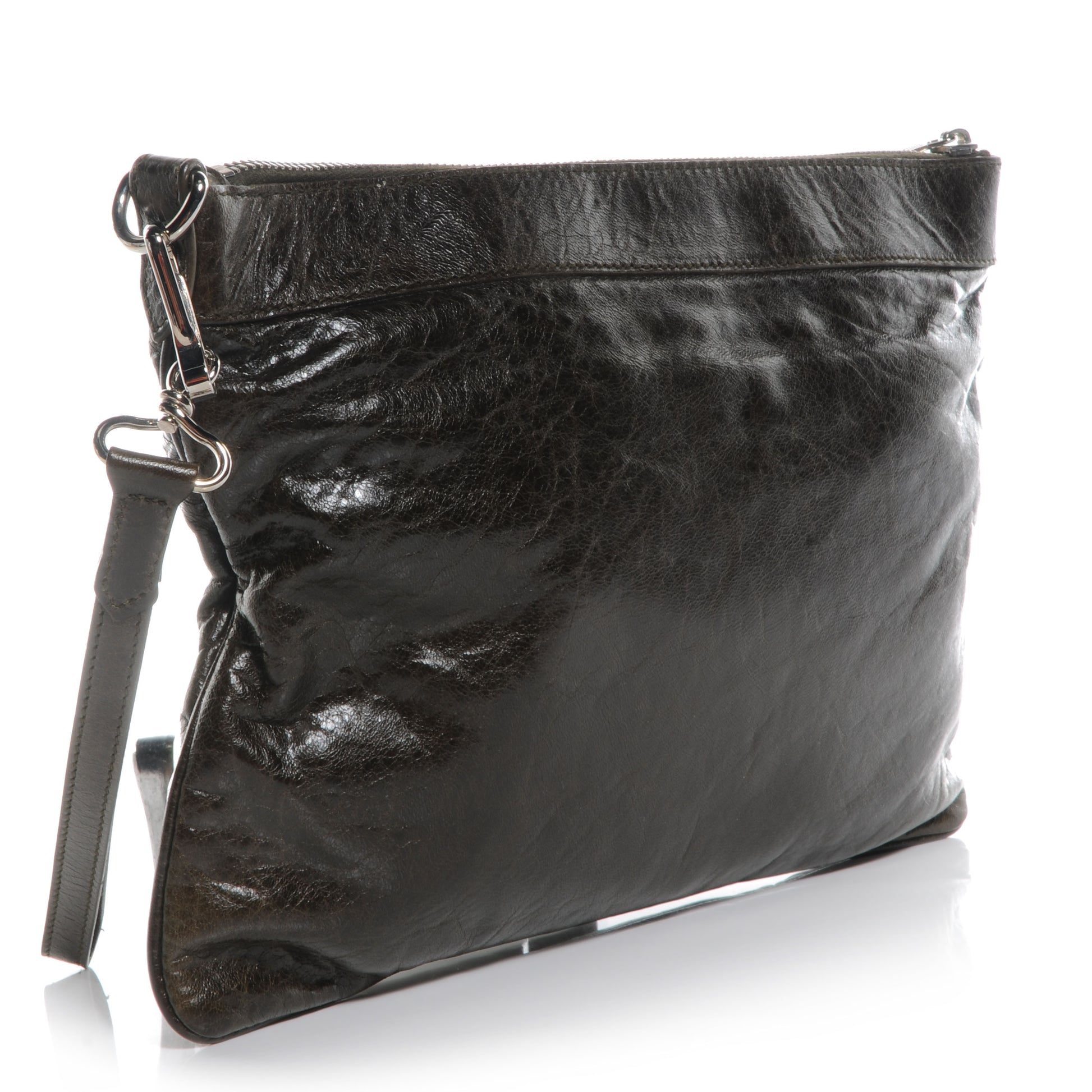 Balenciaga Chevre Agneau Arena Giant 21 Silver Hardware Handle Flat Clutch Vert Fonce 3 of 9