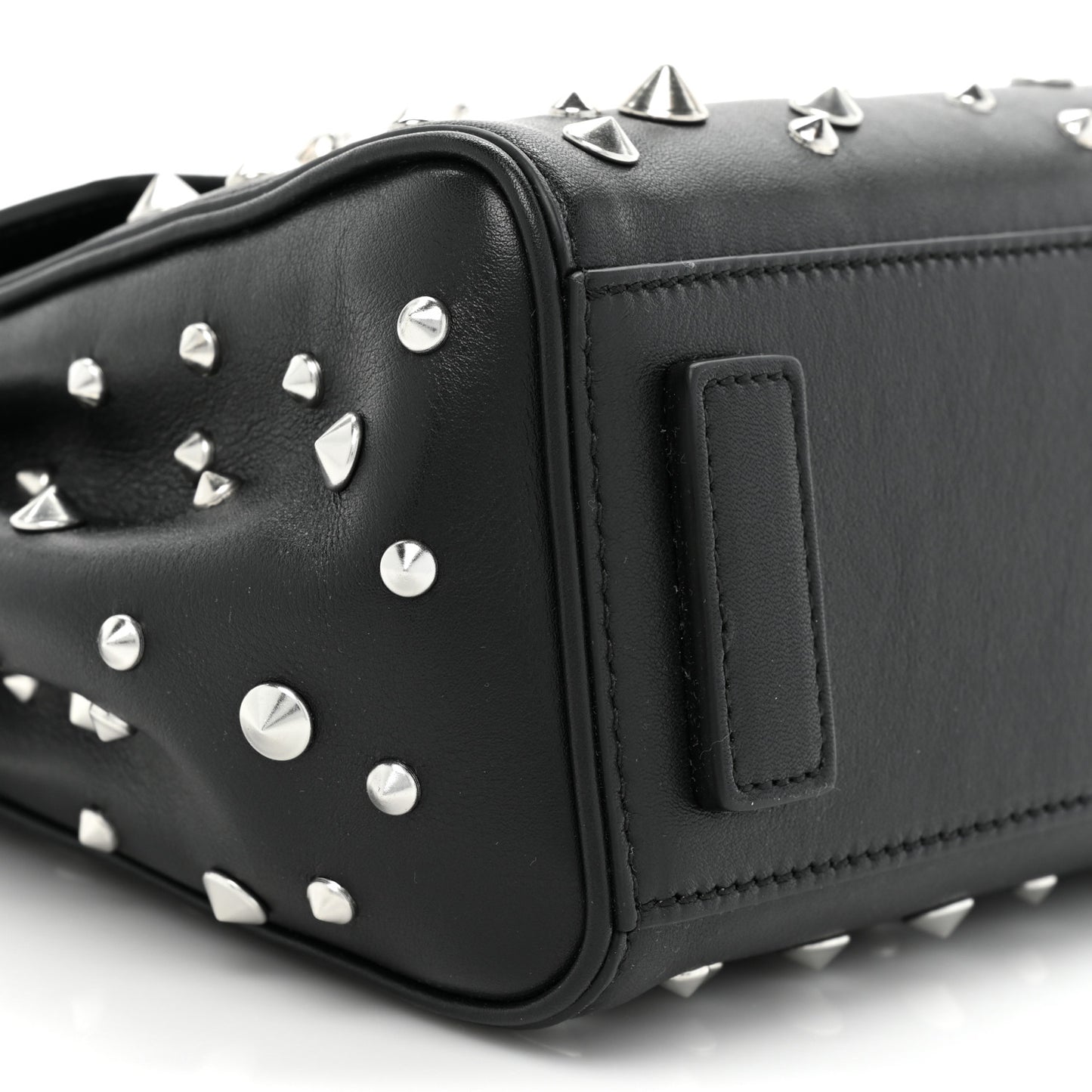 Grained Calfskin Spiked Small La Medusa Top Handle Bag Black