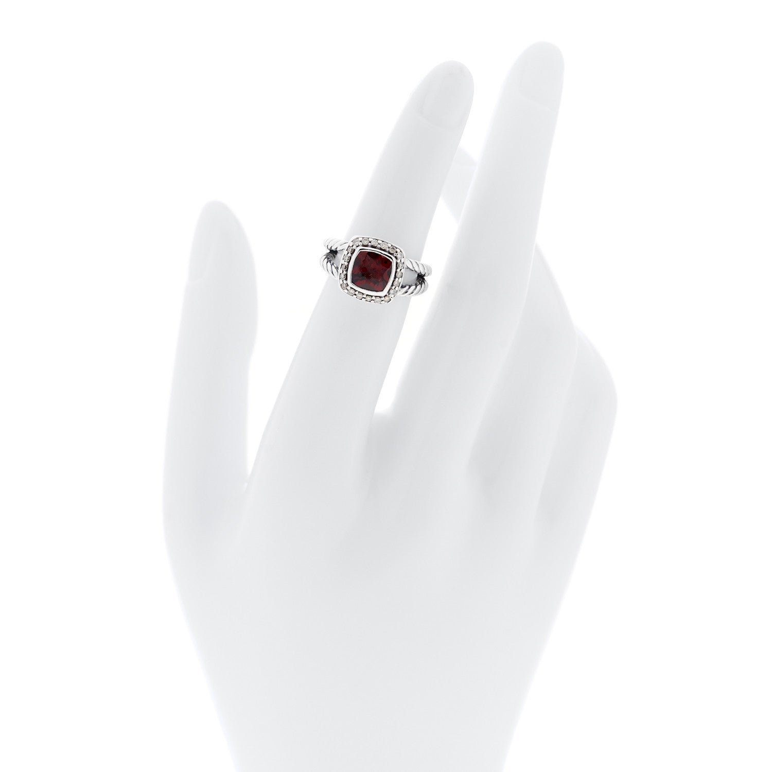 David Yurman Sterling Silver Diamond Garnet 7mm Petite Albion Ring 47 4.25 2 of 5