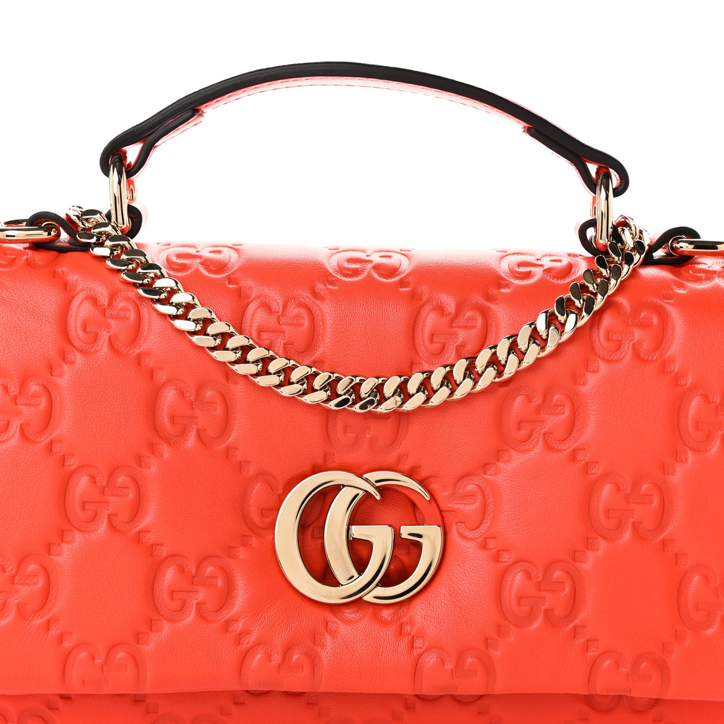 Lambskin Embossed Mini GG Milano Top Handle Shoulder Bag Orange
