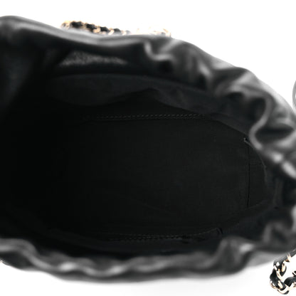 Chanel Lambskin Quilted Pearl Bucket Bag Black 5 of 10