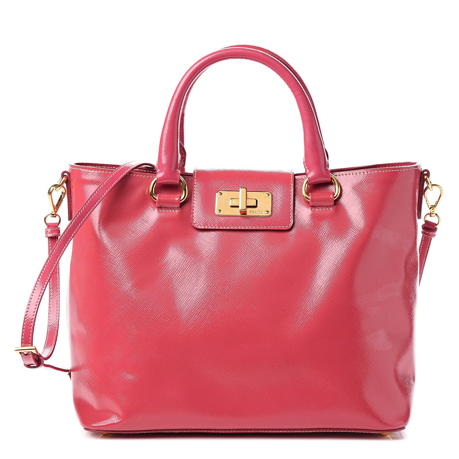 Prada Saffiano Vernice Turn Lock Shopping Tote Peonia 1 of 9
