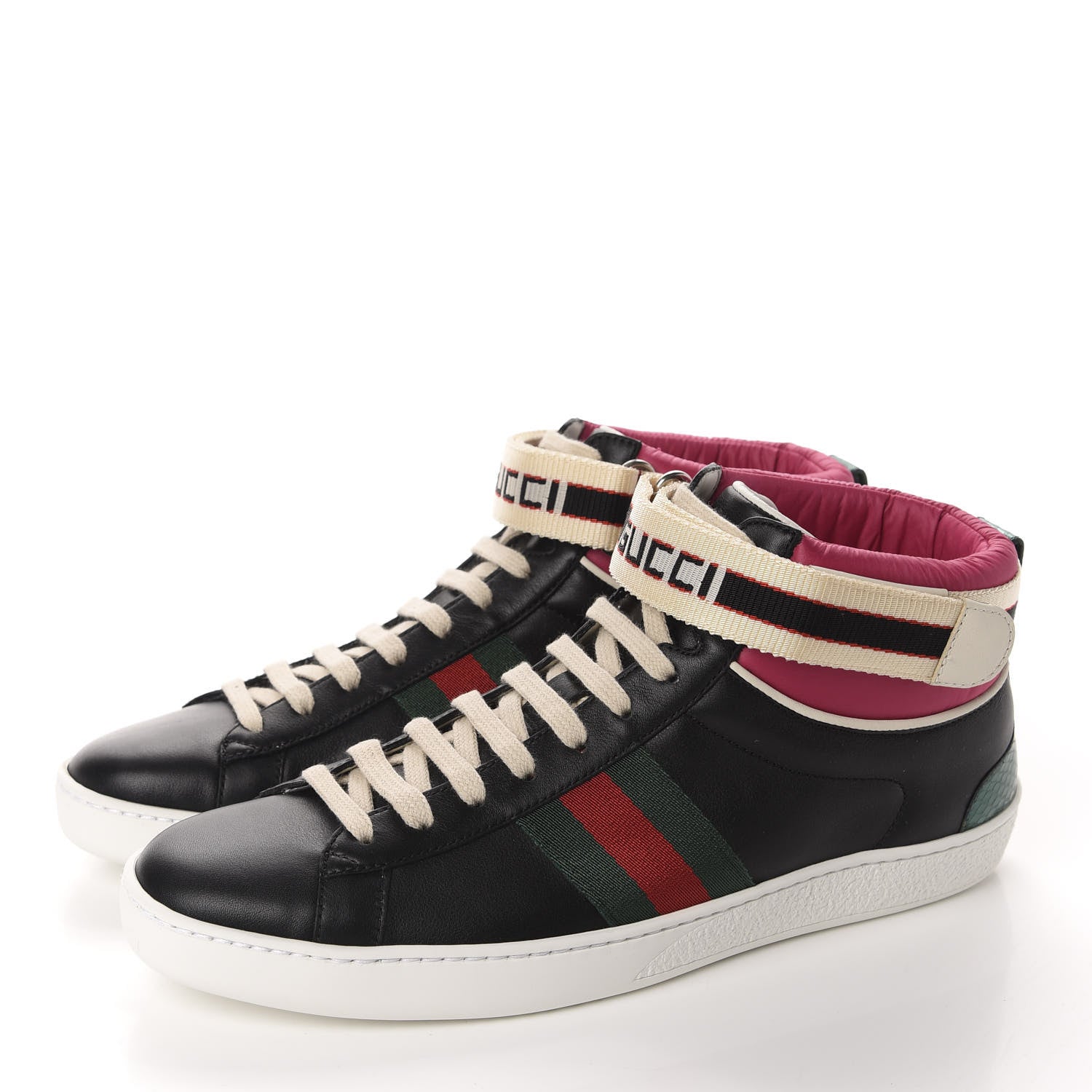 Gucci Calfskin Ayers Web New Ace Stripe High Top Sneakers 38.5 Black 3 of 10