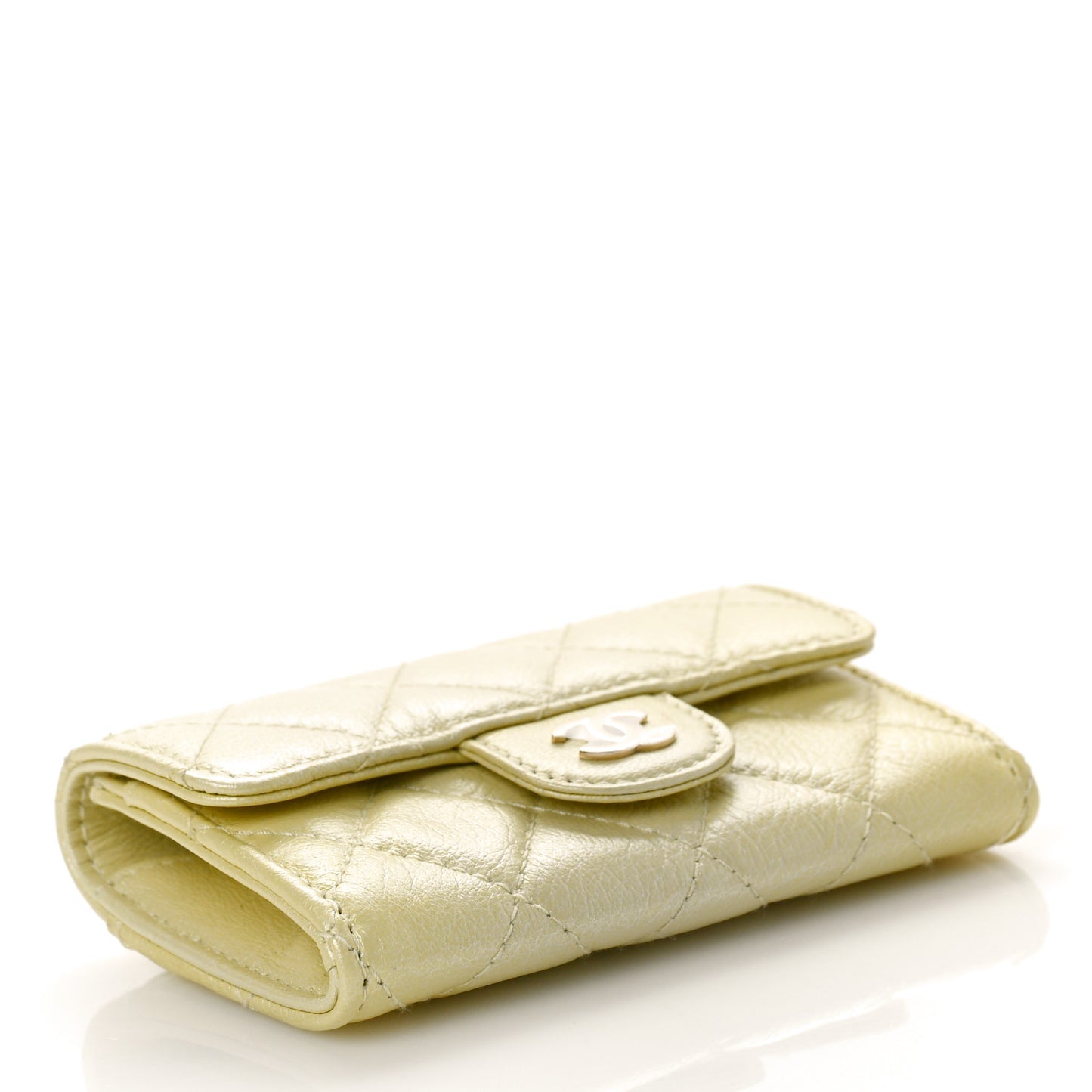 Cloudy Pearly Goatskin Quilted Flap Card Holder Wallet Light Yellow