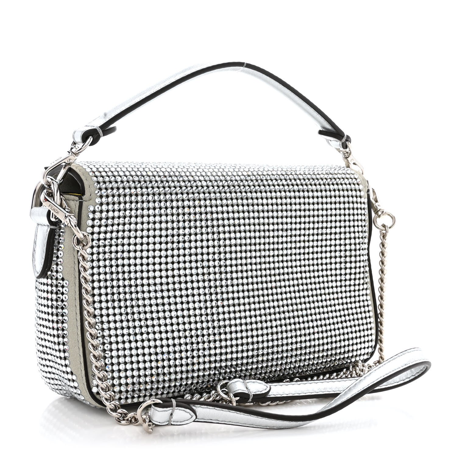 Fendi Nubuck Crystal Catalan Mirror Embroidered Mini Baguette Pietra Argento 3 of 10