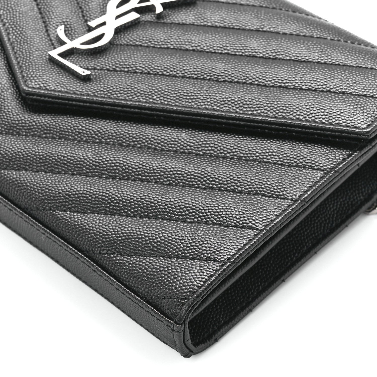 Saint Laurent Grain De Poudre Matelasse Chevron Monogram Chain Wallet Black 9 of 9