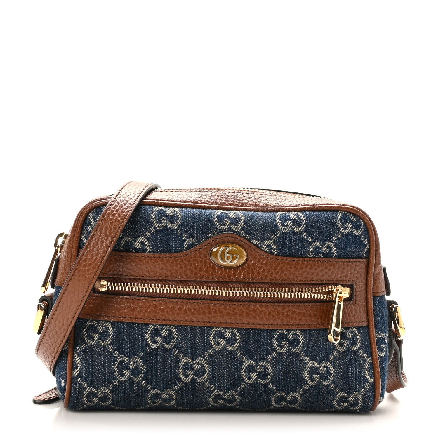 Gucci New Denim GG Monogram Dollar Calfskin Mini Ophidia Shoulder Bag Blue Tea Cuir Epilog 1 of 9