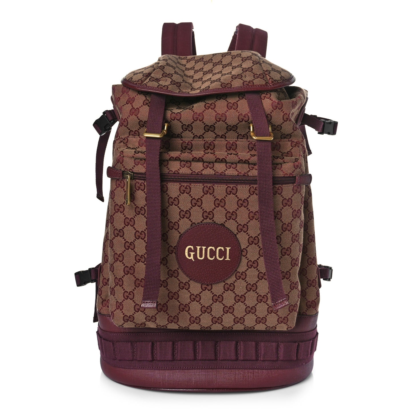 GG Monogram Script Logo Large Double Pocket Backpack Sahara Rubino Bordeaux