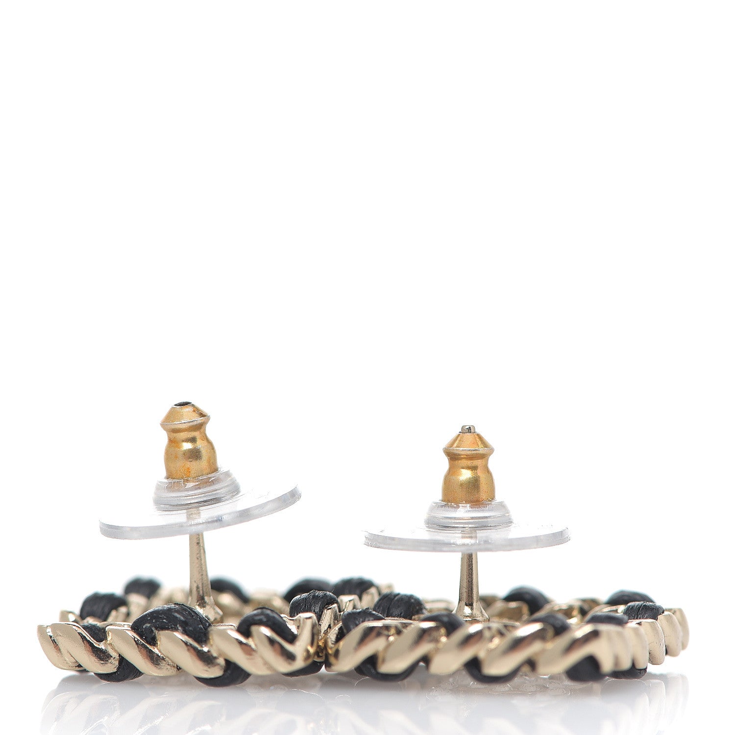 Chanel Crystal Lambskin Chain Sergeant Stud Earrings Black Gold 3 of 3