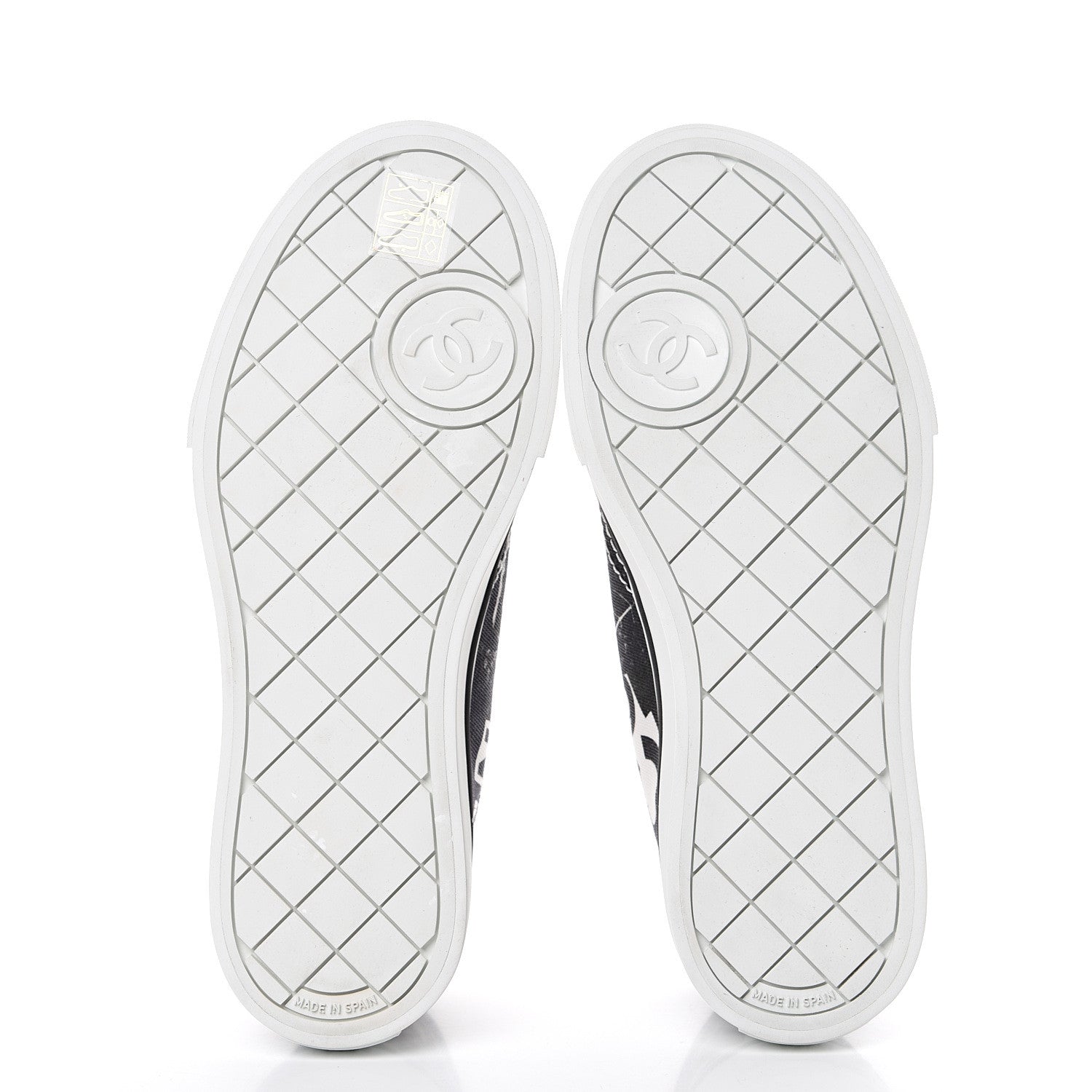 Chanel Printed Fabric Low Top Logo Sneakers 35.5 White Black 5 of 7