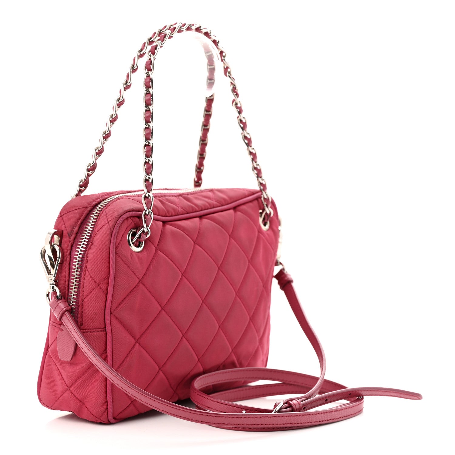 Prada Nylon Tessuto Impuntu Quilted Chain Crossbody Ibisco 3 of 12