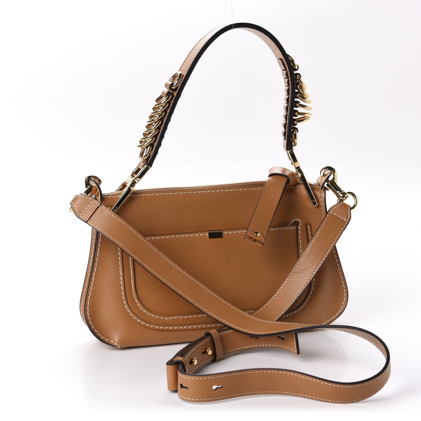 Shiny Calfskin Small Marcie Saddle Shoulder Bag Autumnal Brown