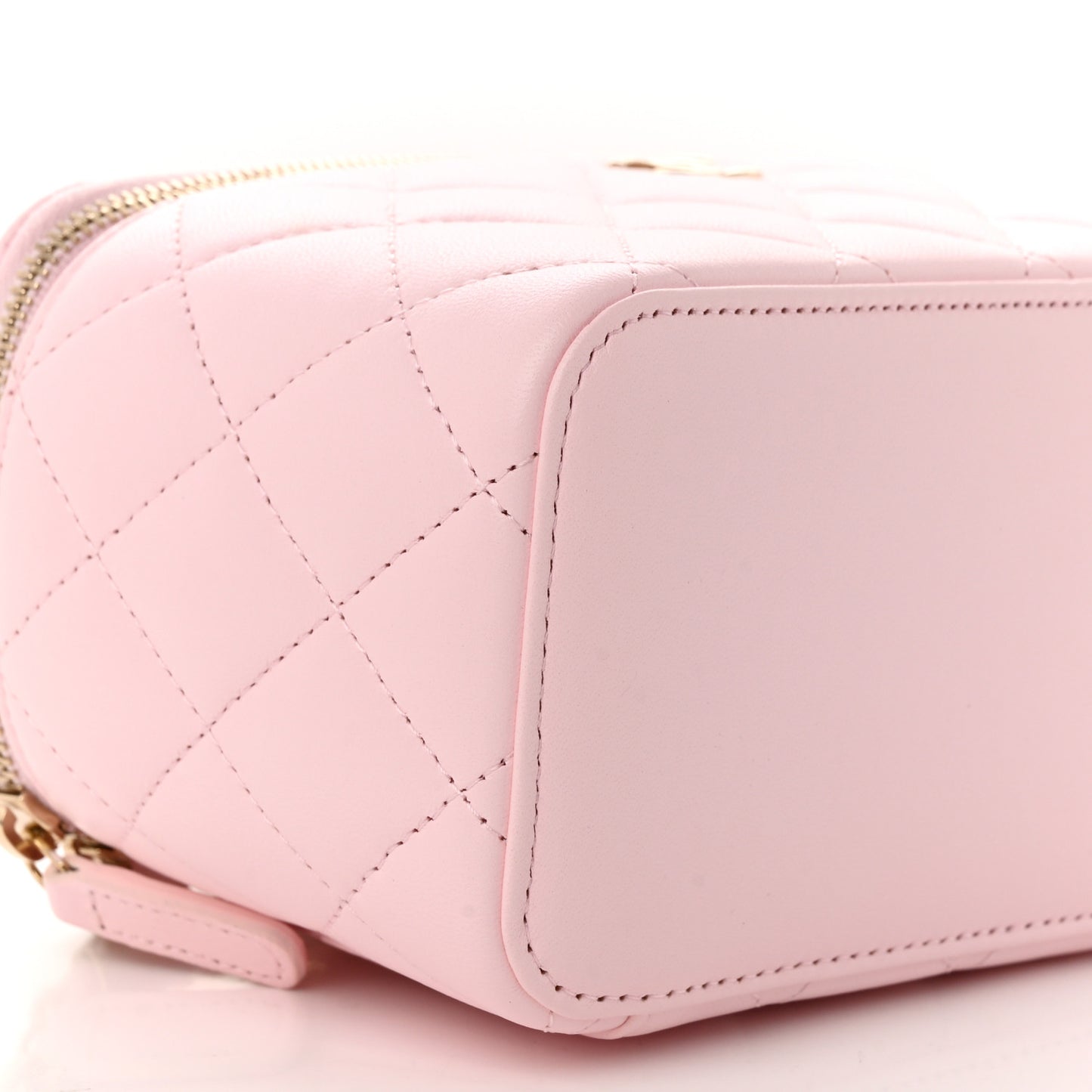 Lambskin Quilted Small Top Handle Vanity Case With Chain Light Pink