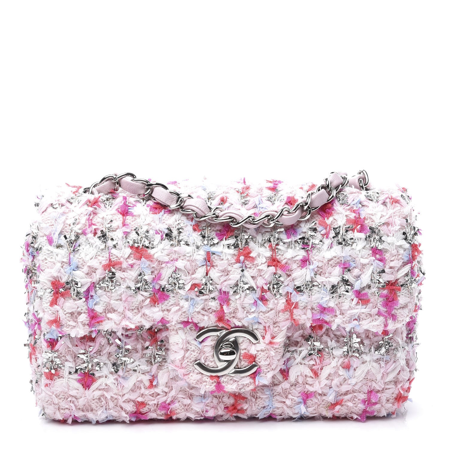 Chanel Tweed Quilted Mini Rectangular Flap Light Pink Silver Blue 1 of 10