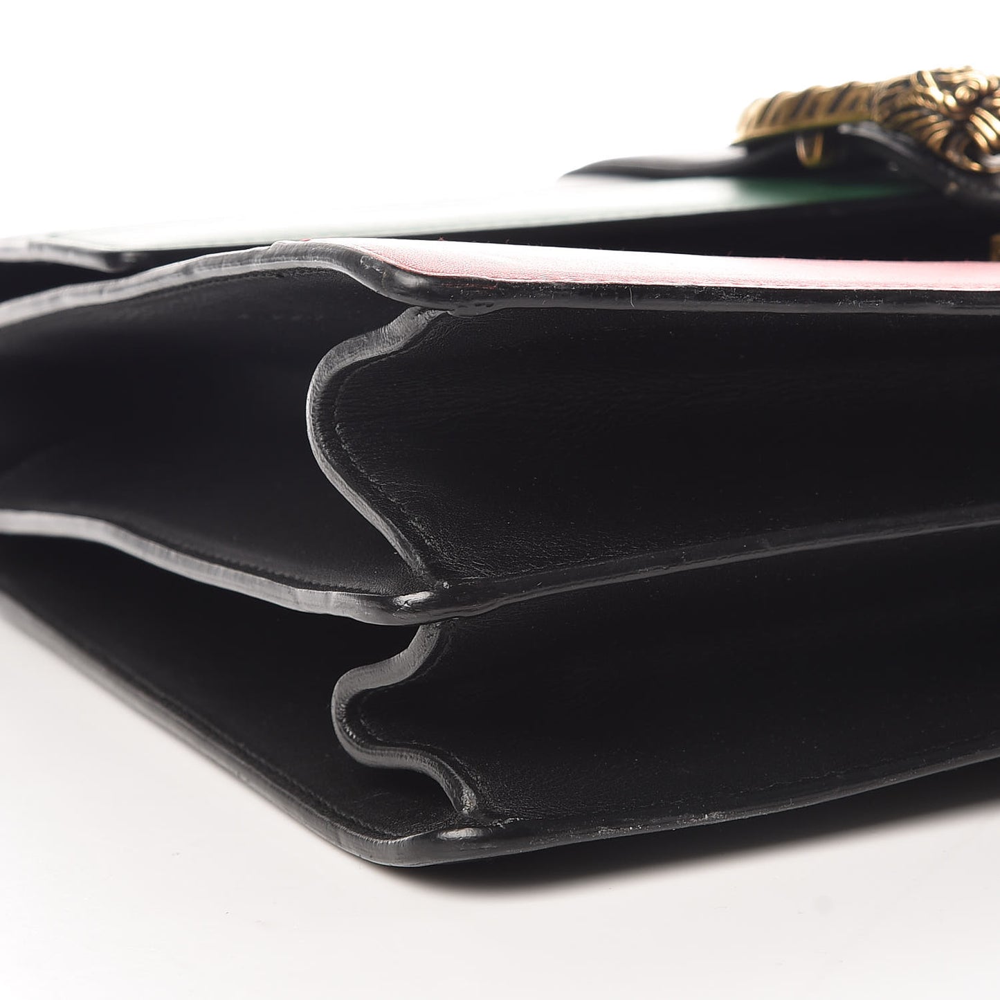 Calfskin Bamboo Web Large Dionysus Top Handle Bag Black Bright Evergreen Hibiscus Red