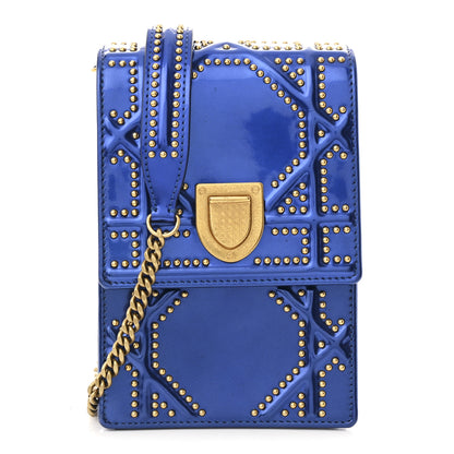 Christian Dior Metallic Calfskin Studded Vertical Diorama Blue 1 of 14