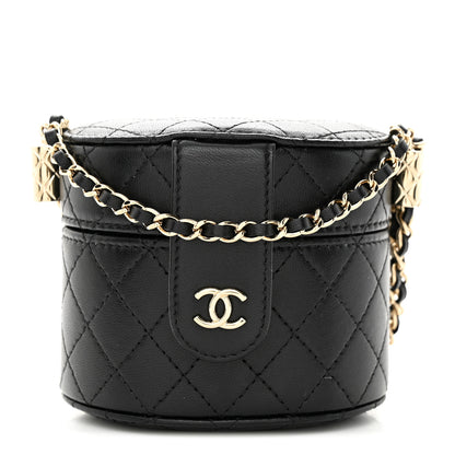 Chanel Lambskin Quilted Mini Round Vanity Case With Chain Black 1 of 12
