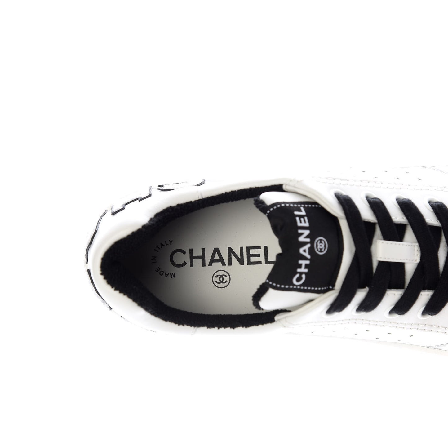 Calfskin Womens Logo Sneakers 41 Black White