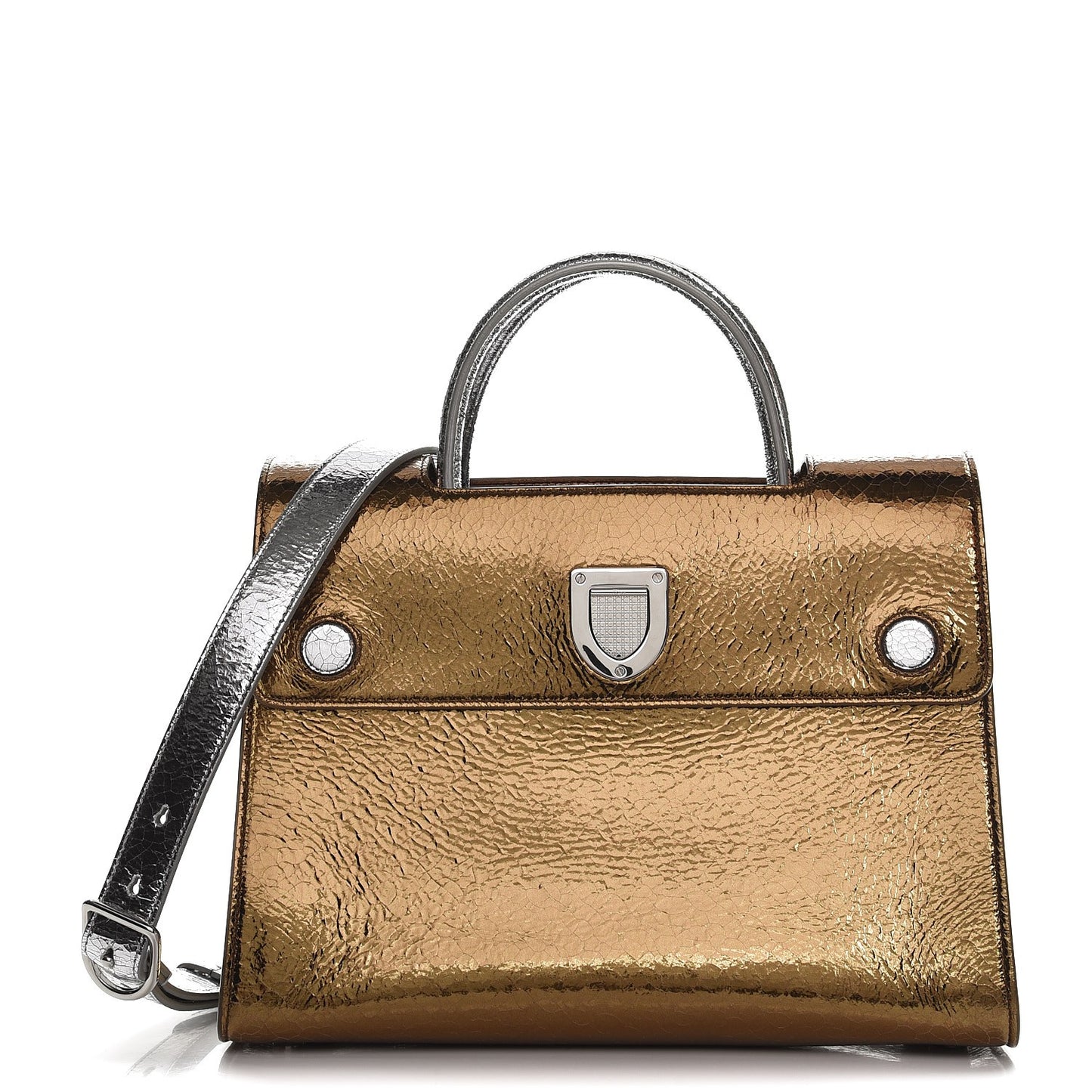 Metallic Calfskin Medium Diorever Flap Bronze