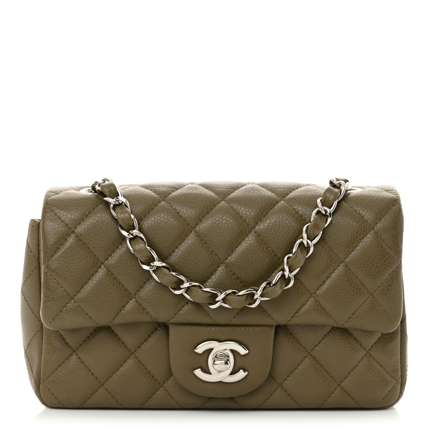 Caviar Quilted Mini Rectangular Flap Khaki
