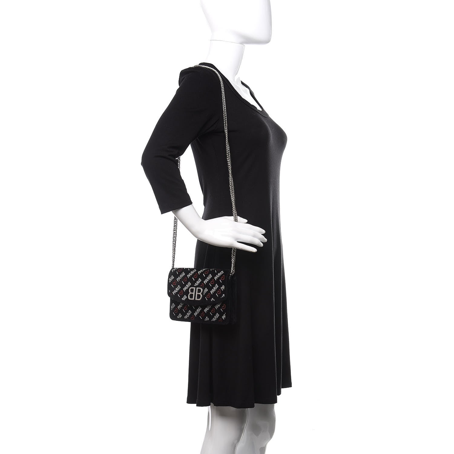 Balenciaga Velvet Crystal I Love Paris BB Wallet On Chain Black 2 of 16