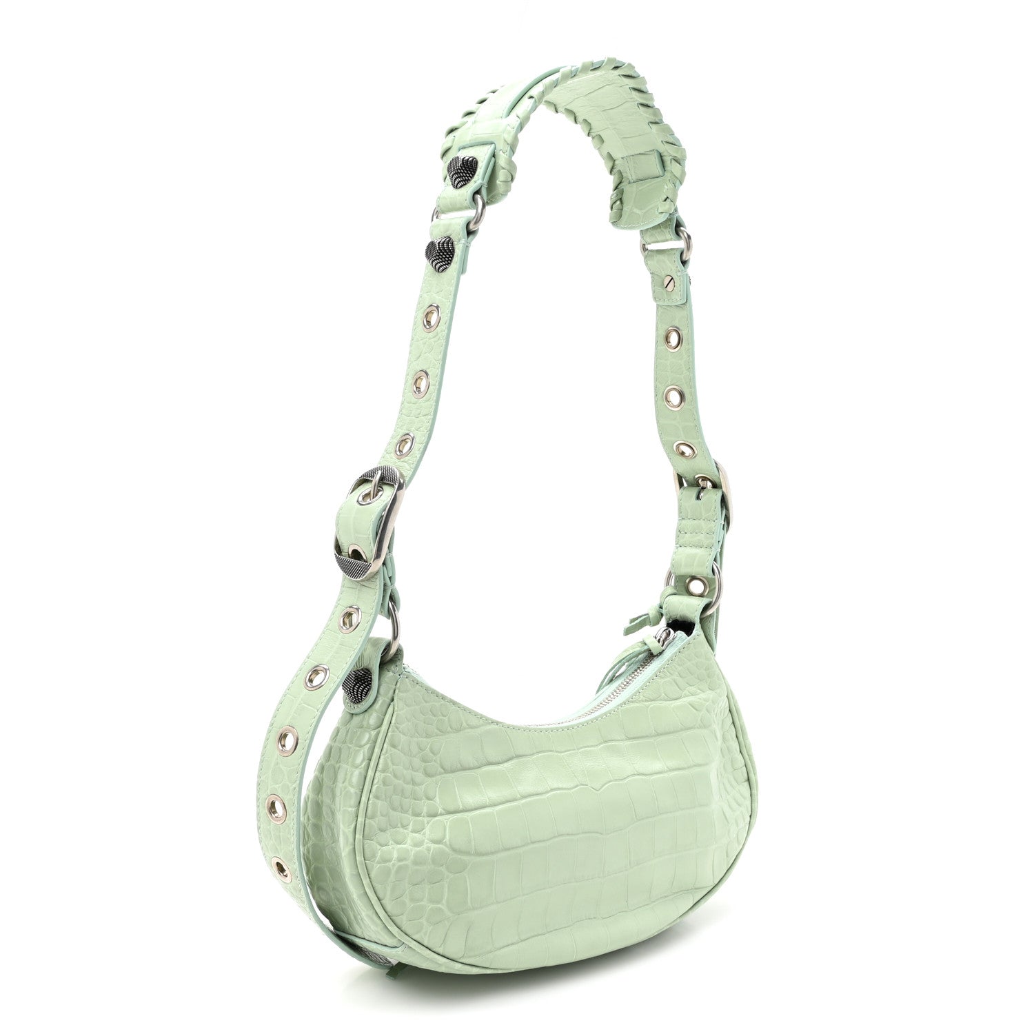 Balenciaga Extra Supple Calfskin Crocodile Embossed Le Cagole Shoulder Bag XS Light Green 4 of 12