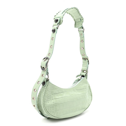 Balenciaga Extra Supple Calfskin Crocodile Embossed Le Cagole Shoulder Bag XS Light Green 4 of 12