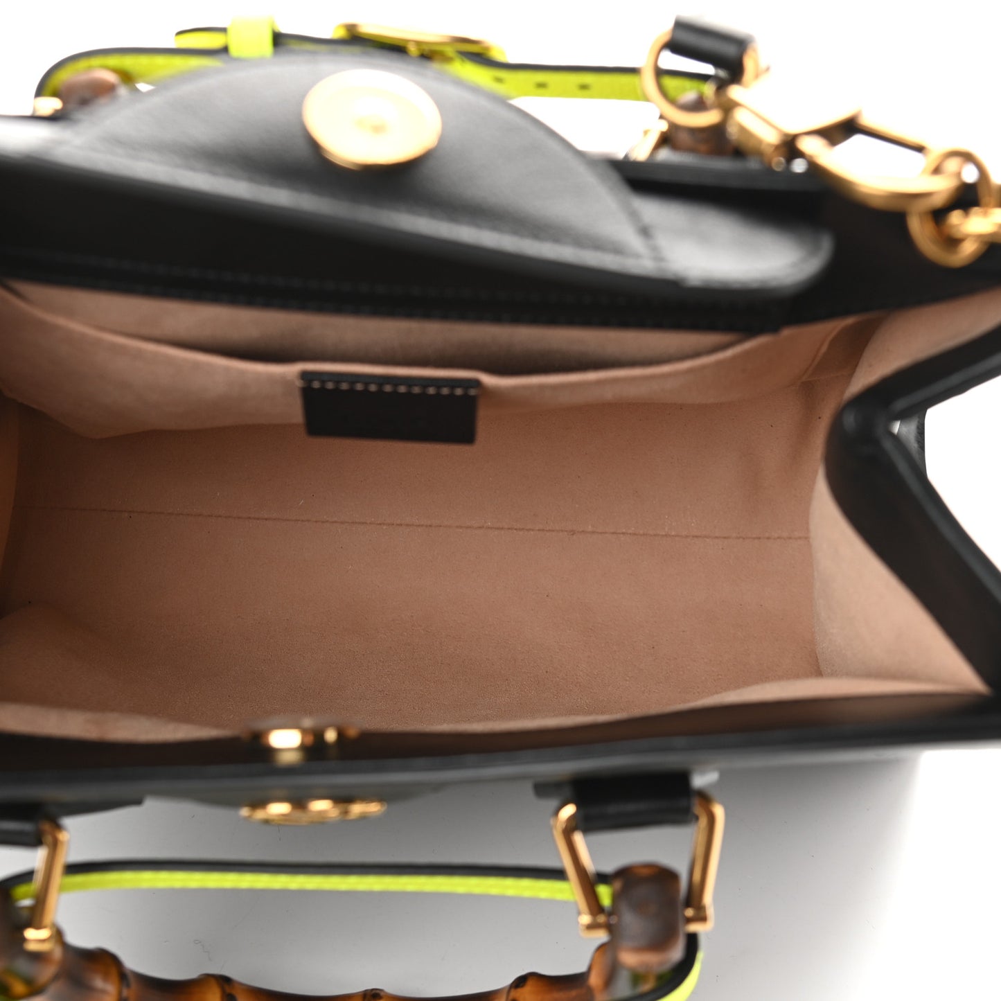 Calfskin Small Diana Tote Bag Black Yellow Fluo