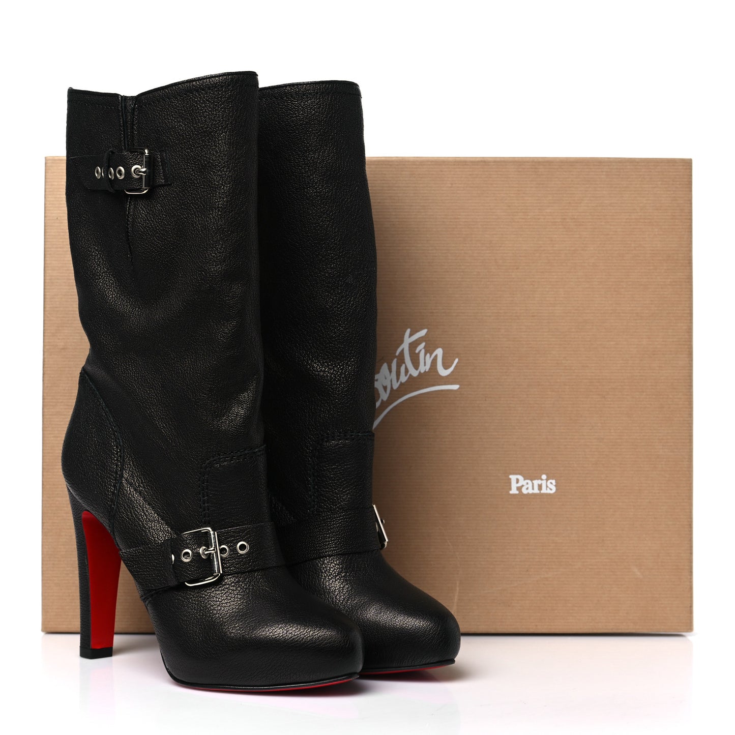 Grained Kid Calfskin Flanavec120 Knee Boots 40 Black