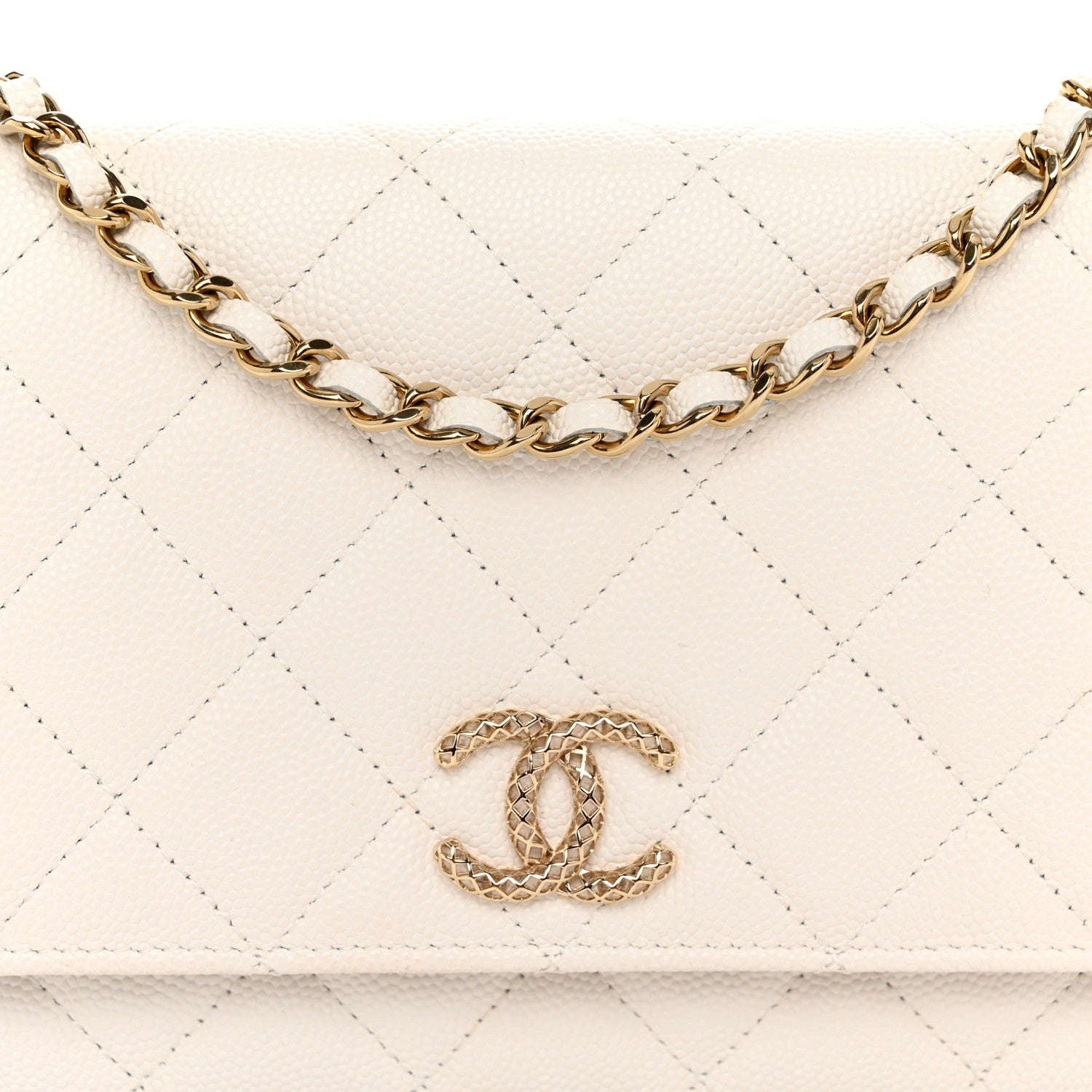Chanel Caviar Quilted Perforated Metal CC Wallet On Chain WOC White 9 of 12