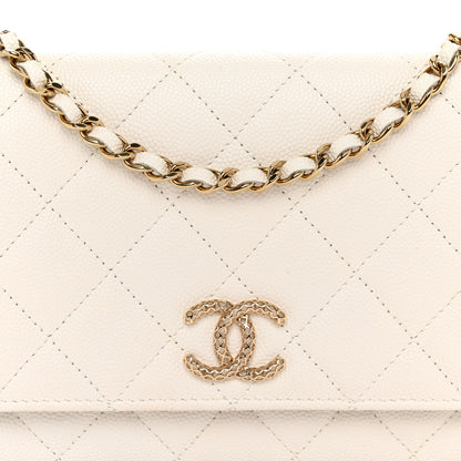Chanel Caviar Quilted Perforated Metal CC Wallet On Chain WOC White 9 of 12