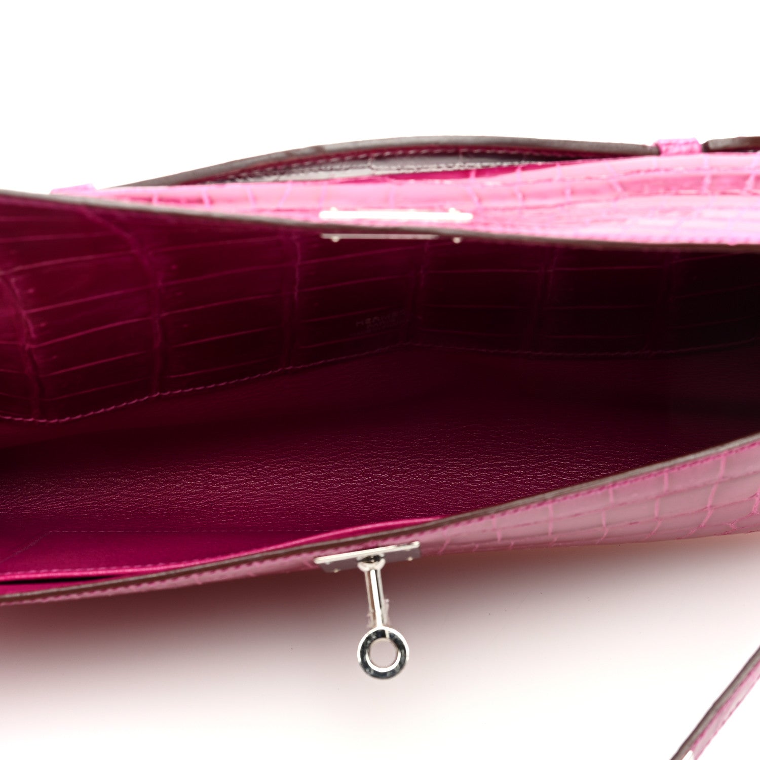 Hermes Shiny Niloticus Crocodile Kelly Cut Pochette Rose Scheherazade 5 of 9