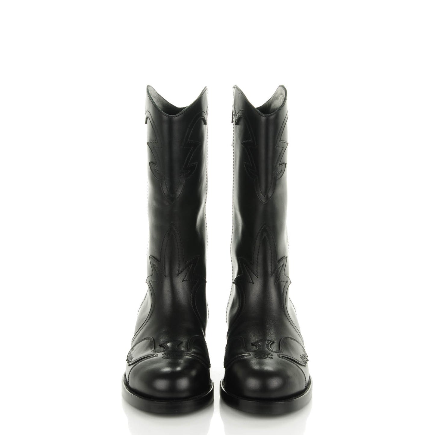 Calfskin Embroidered Western Boots 35 Black