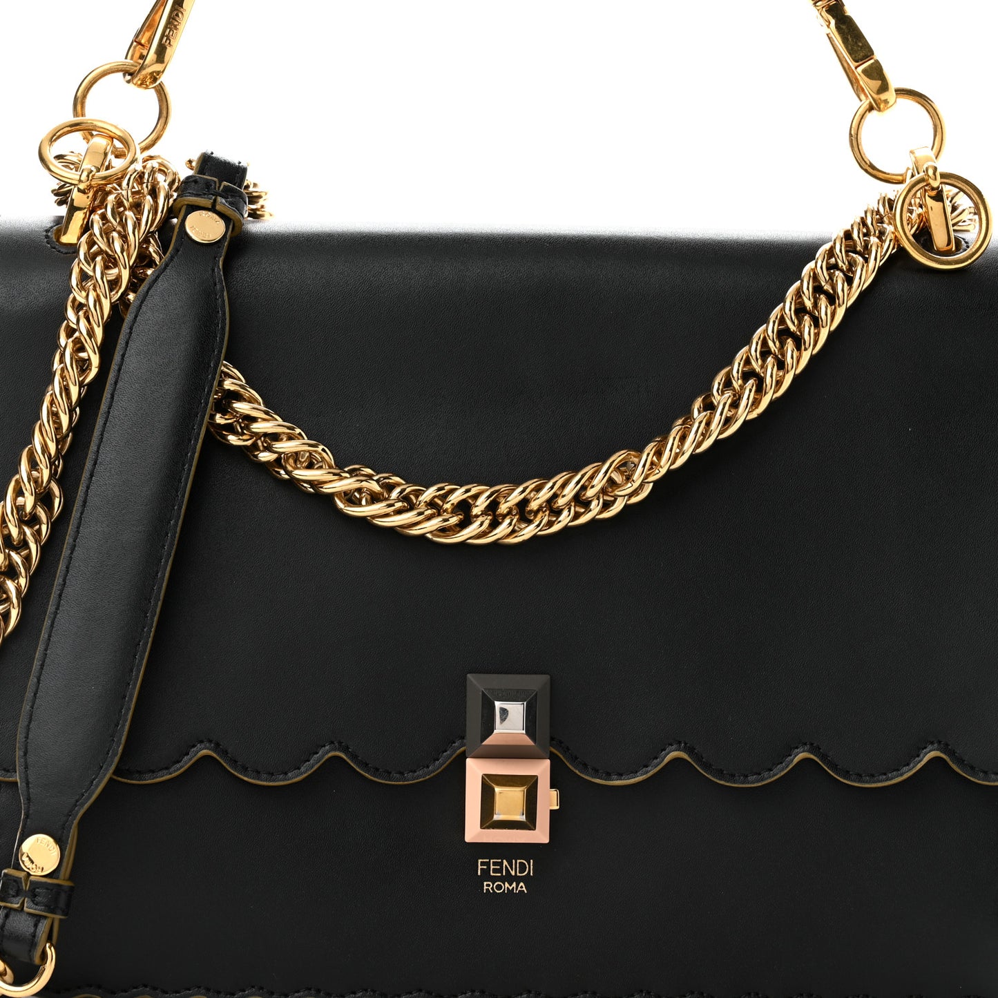 Vitello Liberty Scalloped Studded Kan I Shoulder Bag Black