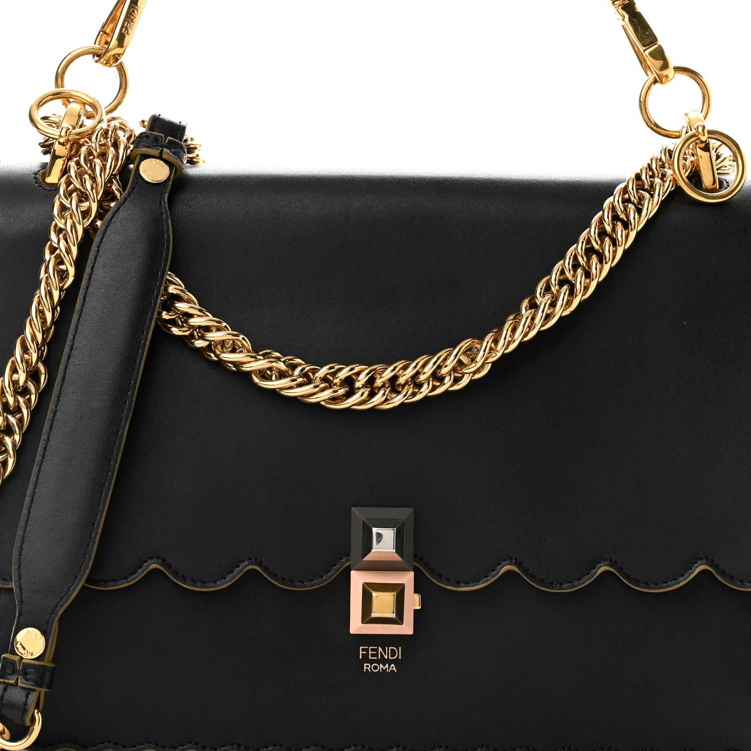 Fendi Vitello Liberty Scalloped Studded Kan I Shoulder Bag Black 8 of 10
