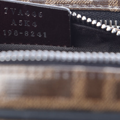 Fendi Glazed Fabric Vitello Century FF 1974 Stamp Patch Mens Pocket Belt Bag Mogano Panna Black 7 of 7