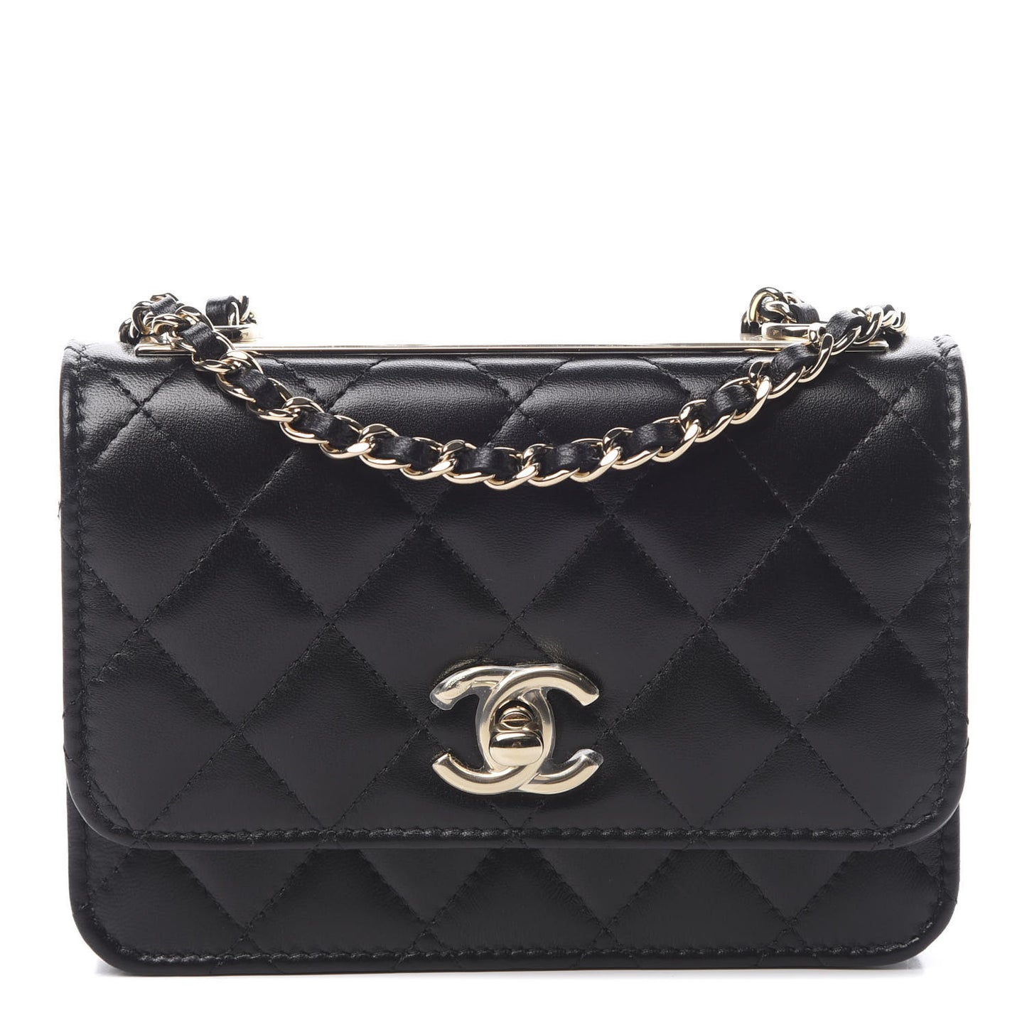 Lambskin Quilted Mini Trendy CC Wallet On Chain WOC Black