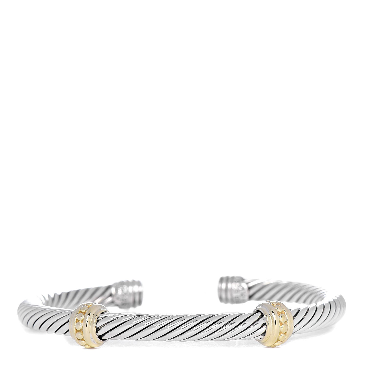 David Yurman Sterling Silver 14K Yellow Gold 5mm Cable Classics Two Station Bracelet 1 of 5