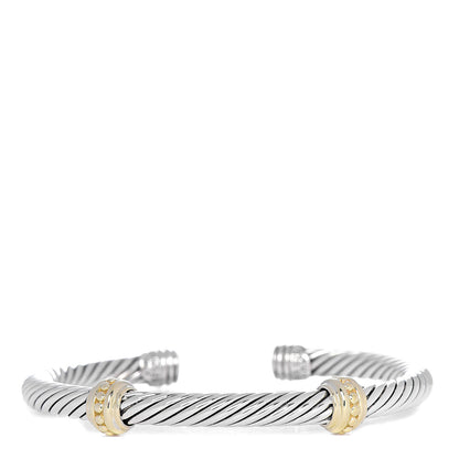 David Yurman Sterling Silver 14K Yellow Gold 5mm Cable Classics Two Station Bracelet 1 of 5
